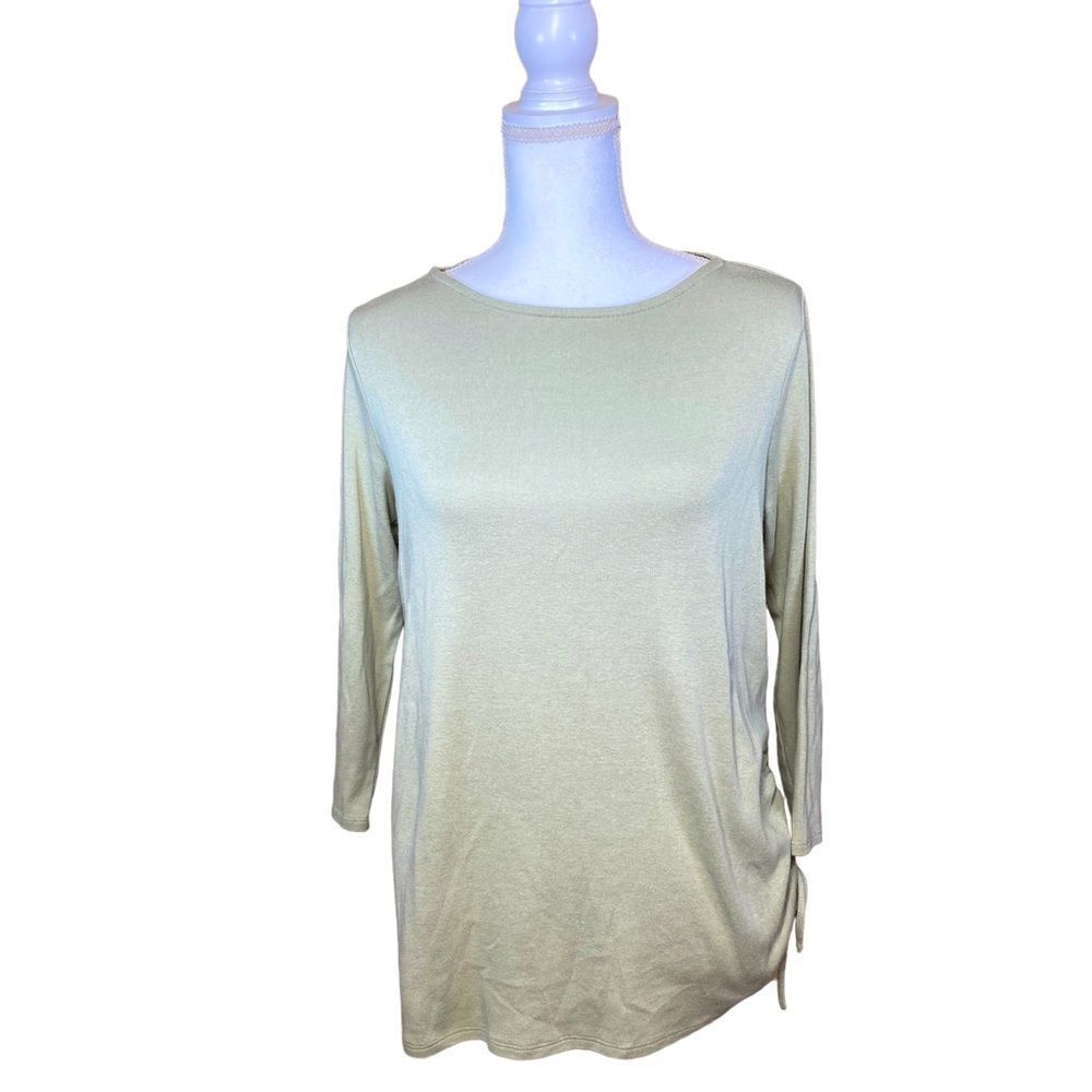 Pure Jill by J Jill 3/4 Sleeve Sage Green Top Ruched Tie Side Womens size Medium
